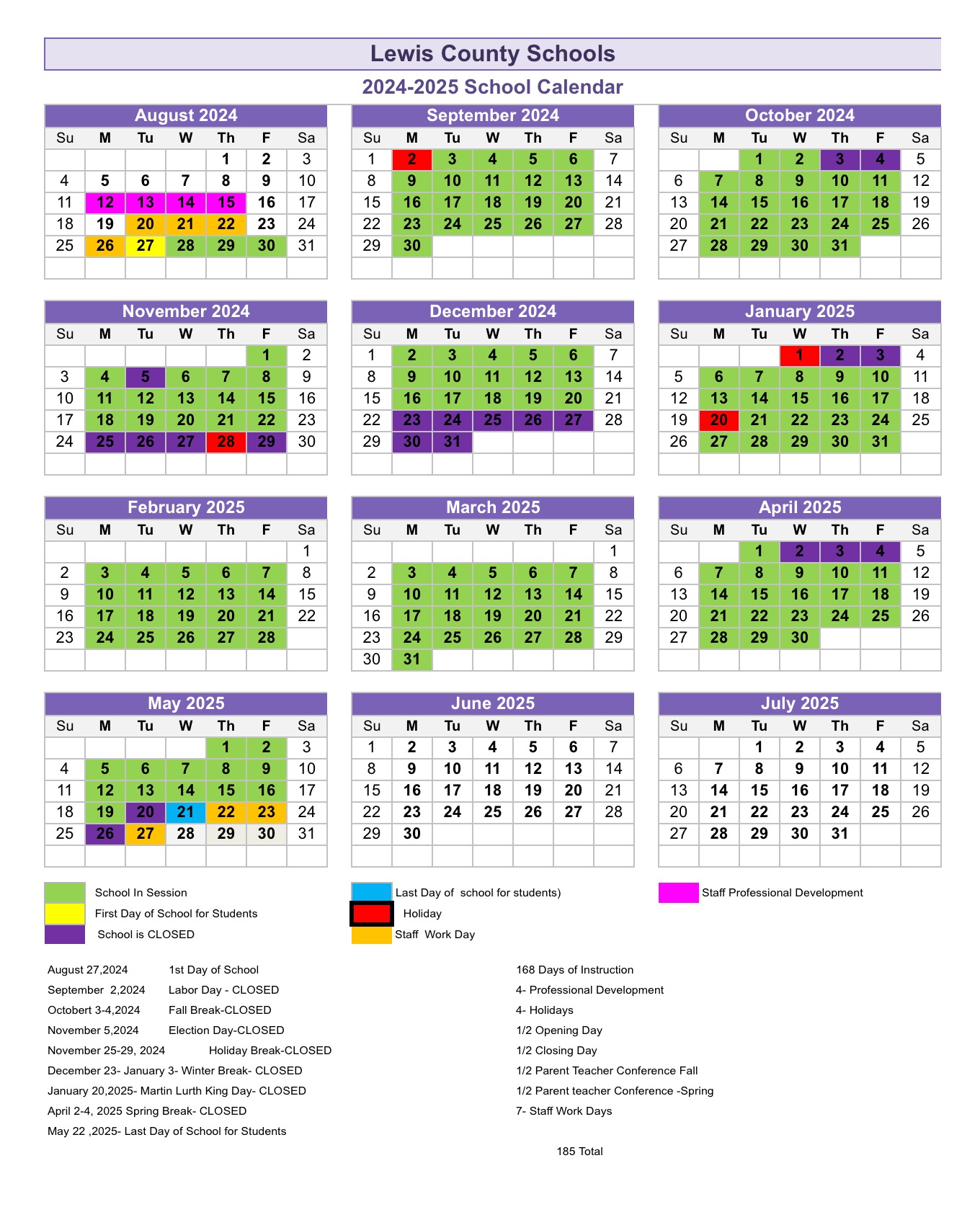 2024-25 LCS Calendar